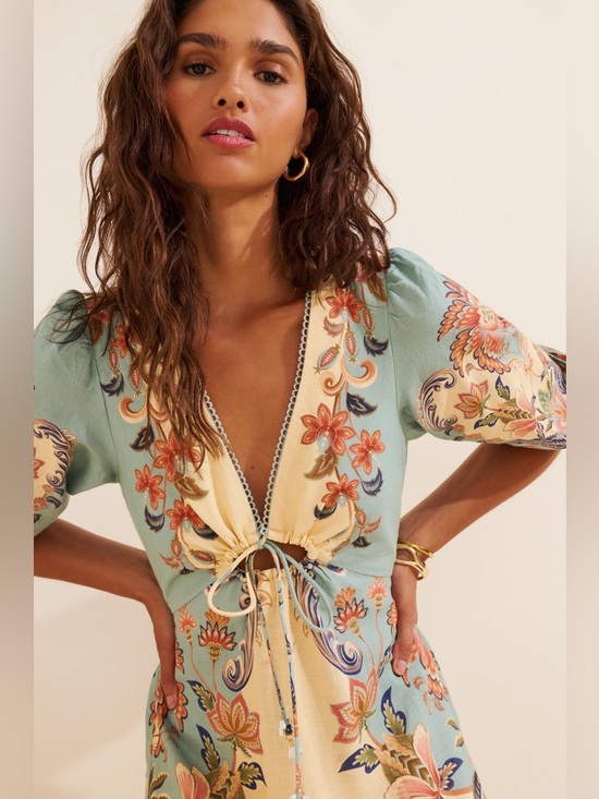 NWT Farm Rio Butter Yellow Boho Beauty Maxi Dress S NWT - Picture 3 of 13